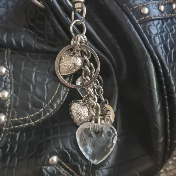 Kathy Van Zeeland, faux croc, classic heart and crown black handbag - Picture 2 of 4